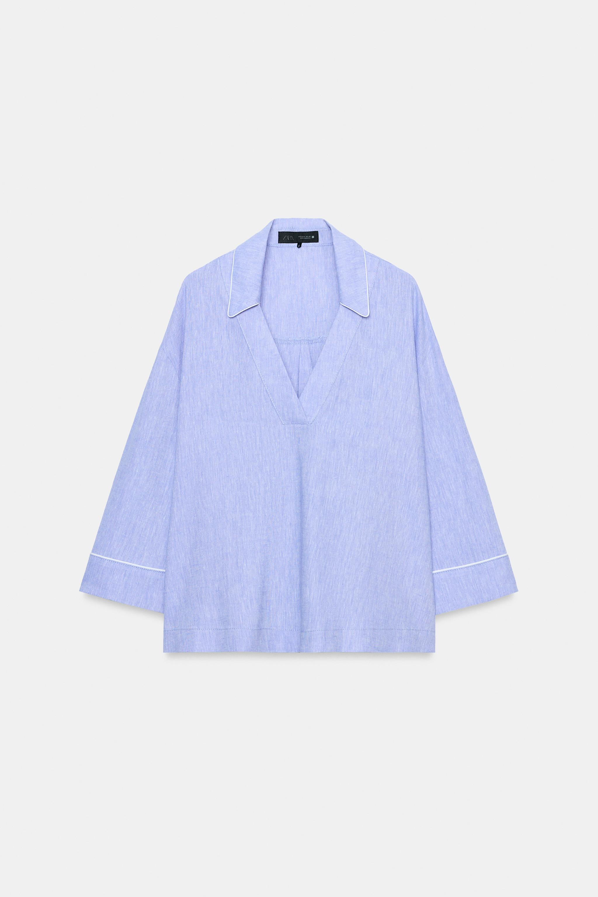 LINEN BLOUSE WITH CONTRAST PIPING